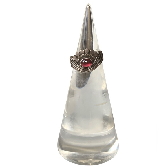 Vintage Sterling Silver Garnet Dragons Eye Adjustable Ring Unisex Jewelry - Picture 4 of 8